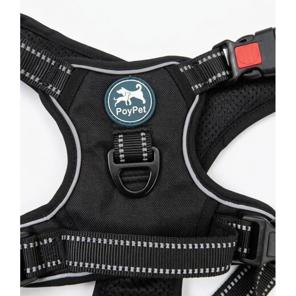 PoyPet Soft/Vest Dog Harness Size L Black Nylon Adjustable Padded